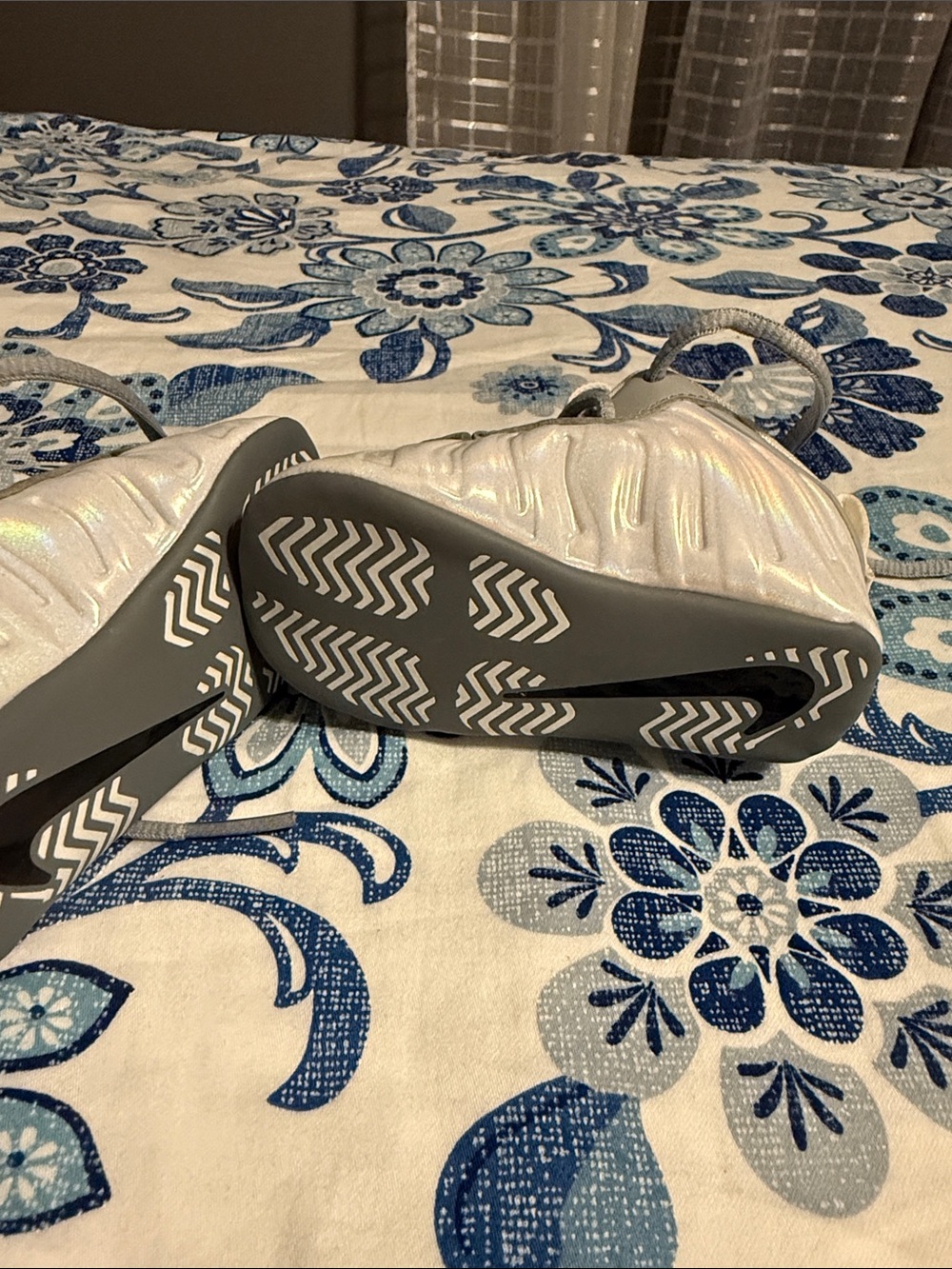 Nike Iridescent White and Gray Foamposite-Style Sneakers